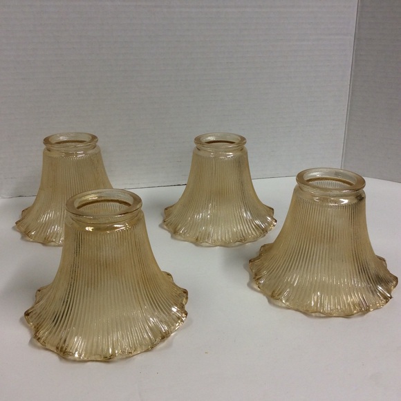 VTG 4 Ceiling Shades Amber Glass Ruffled Edge - Picture 9 of 9